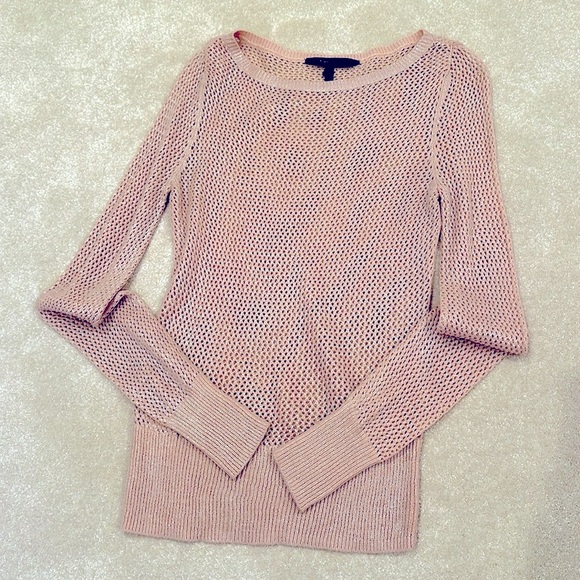 BCBG MaxAzria Metallic Dusty Pink Crochet Sweater - Picture 6 of 8
